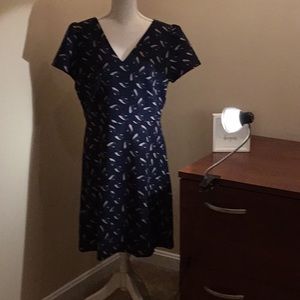 Loft dress with pink feather detail.  A Line